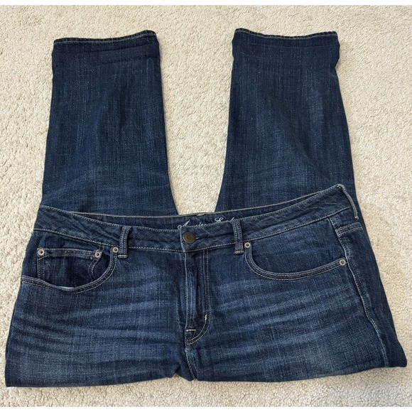 American Eagle Jeans Size 12 Dark Wash Boy Fit Mid-Rise Ankle Denim - Picture 2 of 11